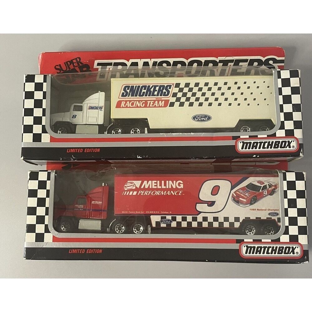 1992 Lot Of 2 Snickers & Melling Racing Team Super Star Transporter Matchbox‎